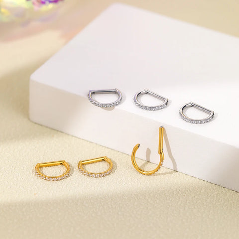 Titanium Hinged Segment Ring D-Shape with Side Crystals Septum Cartilage Helix