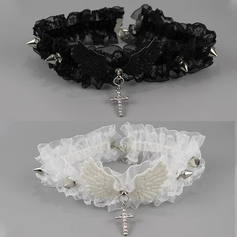 Fashion Solid Color Women Girls Necklace Wide Lace Rivets Lolita Lace Choker