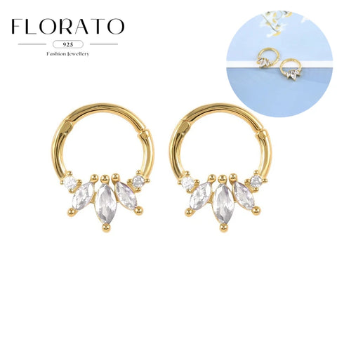 Sterling Silver Needle Multi-color Zircon Hoop Ring Luxury Crystal Piercing