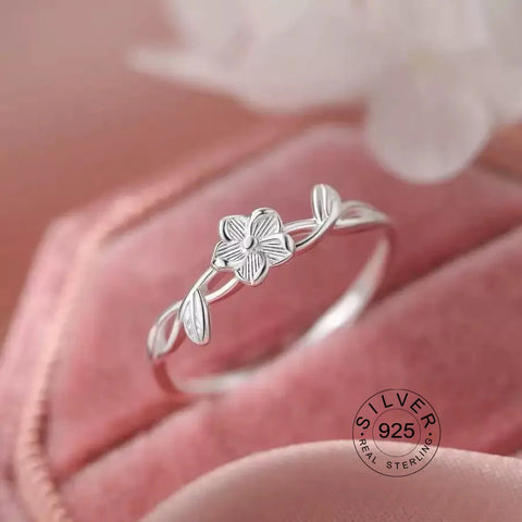 Sterling Silver Rings For Women Geometric Fine Jewelry Finger Adjustable Plant Leaf Star Zircon Ring