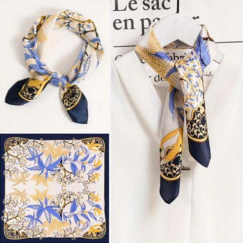 Leaf Pattern Silk Scarf for Women Simulated Silk Fresh and Versatile Headwear