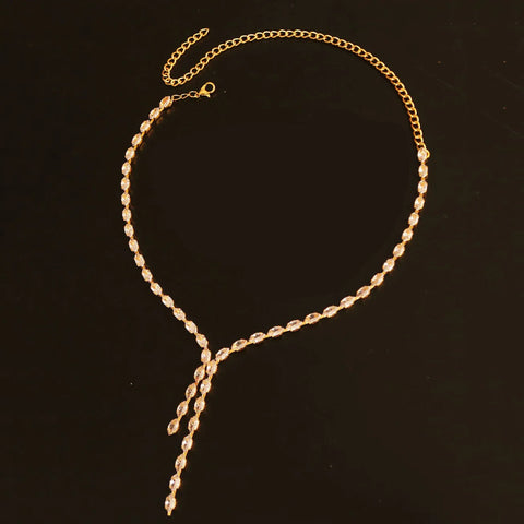 Y Shape Long Necklace Rhinestone Choker Chain Simple Jewelry Crystal Drop Necklace