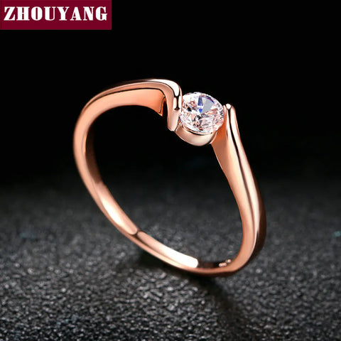 Wedding Ring For Women Concise Round Cut Cubic Zirconia Rose Gold Color