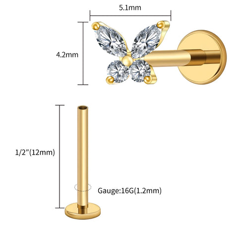 Titanium Mini Butterfly CZ Labret Tragus Cartilage Conch Forward Helix Stud