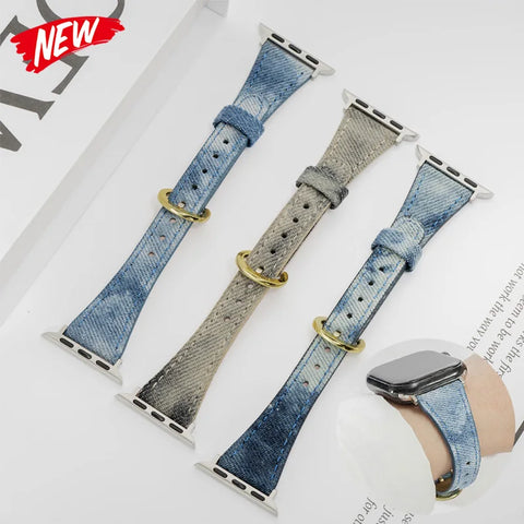 Denim Tie-Dye Strap for Apple Watch Band 49MM/44/40/41MM/38/42/45mm Women's Canvas Strap