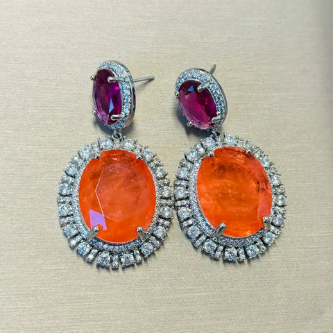 Bilincolor Fashion Cubic Zirconia Orange Oval Drop Earring for Women
