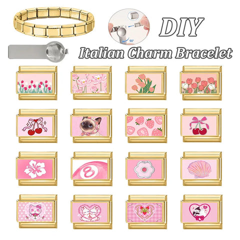 Golden Cute Lovely Cat Dogs Bow Cherry Tulip  Charm Links