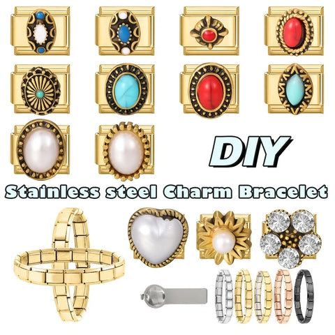 Golden Heart Butterfly Sun Flower Pearl Zircon Italian Charm Links