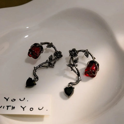 Red Rose Blossom Halloween Earrings For Women