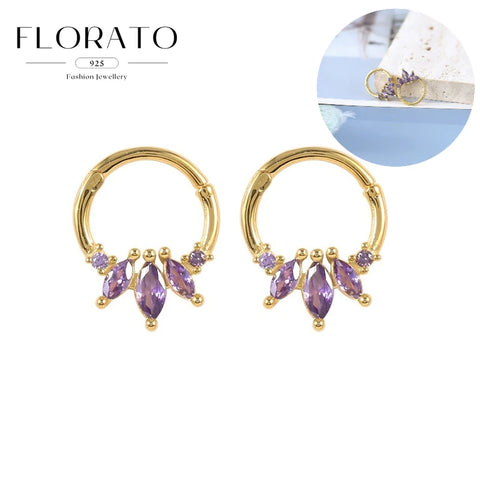 Sterling Silver Needle Multi-color Zircon Hoop Ring Luxury Crystal Piercing