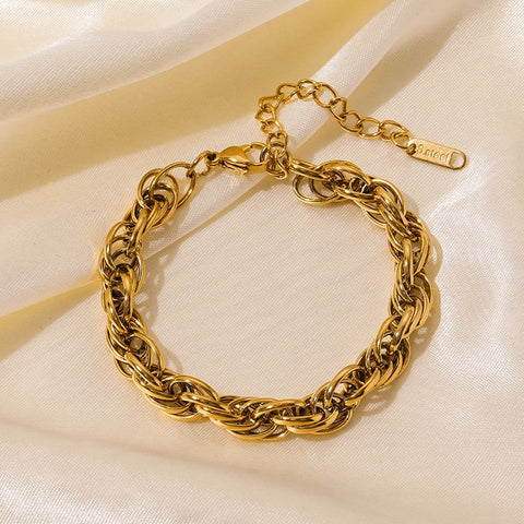 Stainless Steel Metal Gold Color Charms Bracelet For Women Texture Antiallergic Wrist Chain