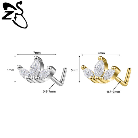 Stainless Steel Nose Ring 7MM L Rod Nose Stud Moon butterfly Shape Pendant Earring Helix