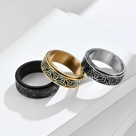 Viking Celtic Knot Rune Rings For Men Rotating Stainless Steel Anti Stress Anxiety Relife