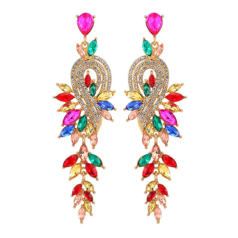 Women's fashionable tassel leaf earrings with retro phoenix pattern design