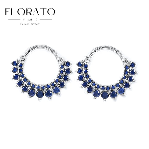 Sterling Silver Needle Multi-color Zircon Hoop Ring Luxury Crystal Piercing