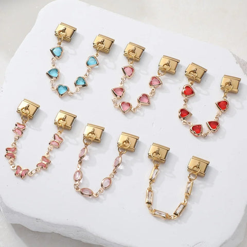 Golden Chain Heart Flowers Butterfly Charm Link