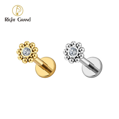 Titanium Mini Beaded Sun Labret Stud CZ Flower Tragus Cartilage Helix