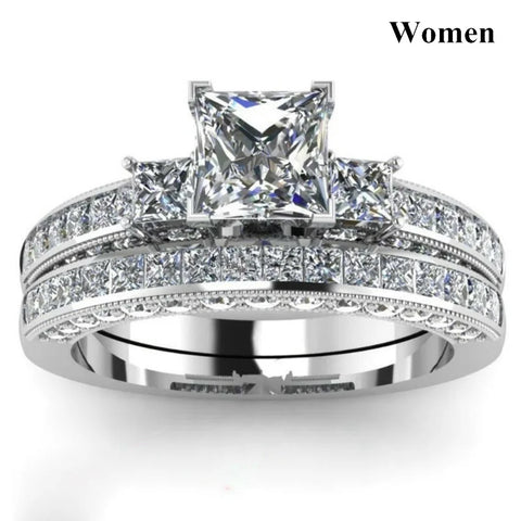 Charm Couple Rings Romantic Women Purple Rhinestones CZ Rings Set Trendy Jewelry