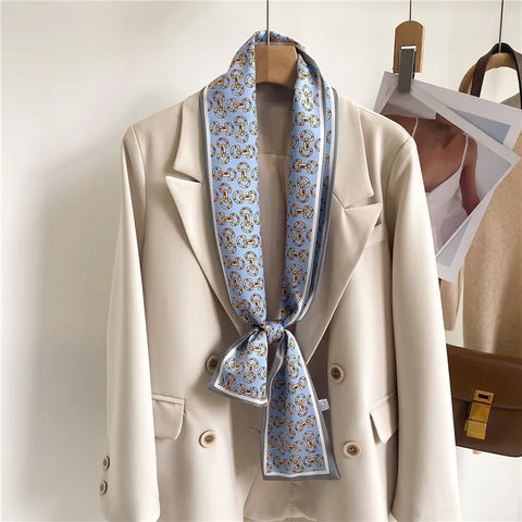 Women Fashion Luxury Long Narrow Small Silk Scarves Ladies Headband Headscarve