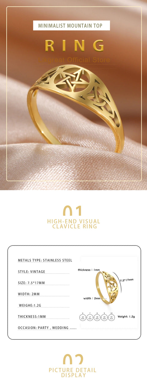 Celtics Knot Pentagram Ring Women Men Stainless Steel Supernatural Rings