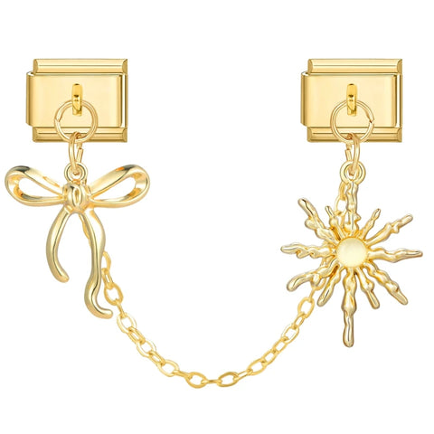 Golden Chain Heart Flowers Butterfly Charm Link