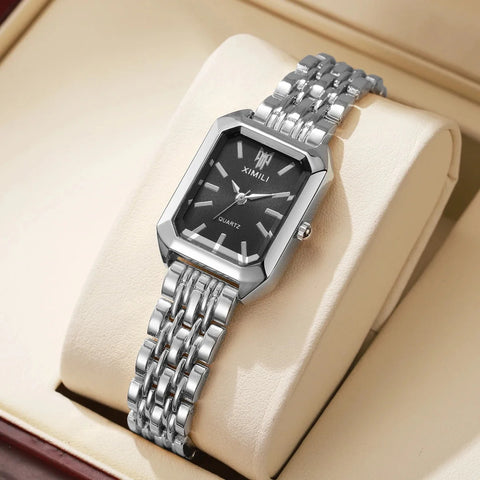 Fashion Rectangle Ladies Stainless Steel Strap Quartz Wristwatches