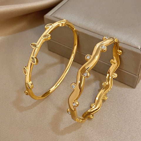 Rhinestone Leaf Wave Cuff Bracelet Bangles For Women