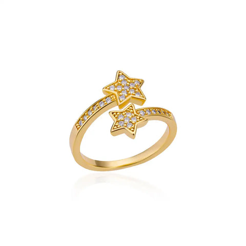 Zircon Double Star Rings For Women Girls Stainless Steel Gold Color y2k Ring