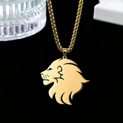 Punk Lion Head Pendant Necklace for Women Men Rock Hip Hop Animal Charms Choker