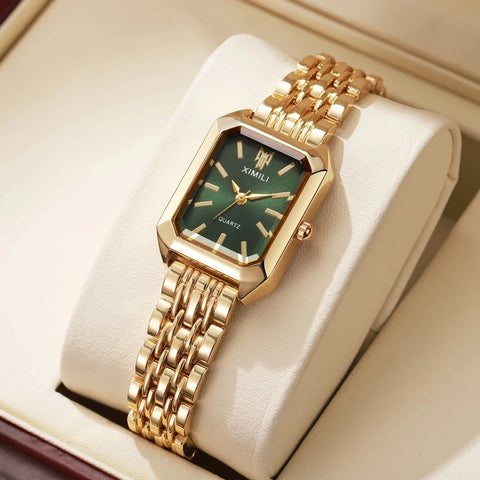 Fashion Rectangle Ladies Stainless Steel Strap Quartz Wristwatches