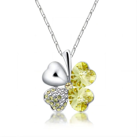 Crystal 4 Four Leaf Leaves Clover Pendant Necklaces Birthday Gift Quality Fashion Jewelry