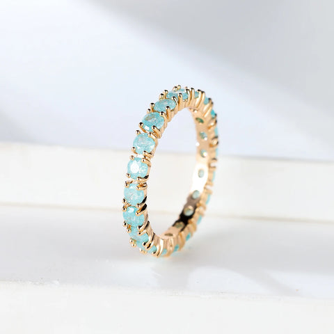 Single Row Stone Blue Green Pink Ice Flower Zircon Stacking Engagement Rings For Women