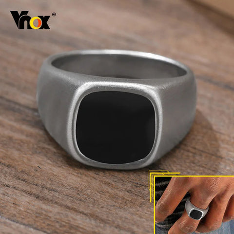 Signet Ring for Men Black Square Top Stainless Steel Finger Band Gothic Rings