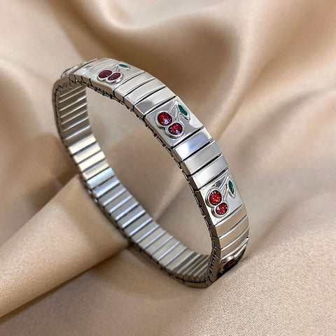 Stainless Steel Strawberry Pepper Cherry Pendant Elastic Bangles Bracelets