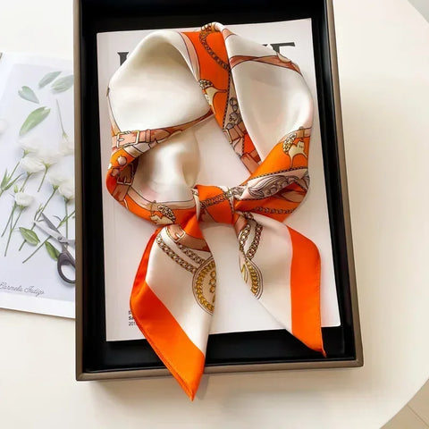 Print Silk Square Scarf Women Soft Satin Horse Hairband Neckerchief Office Hijab Headband