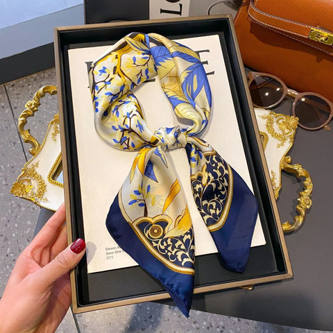 Leaf Pattern Silk Scarf for Women Simulated Silk Fresh and Versatile Headwear