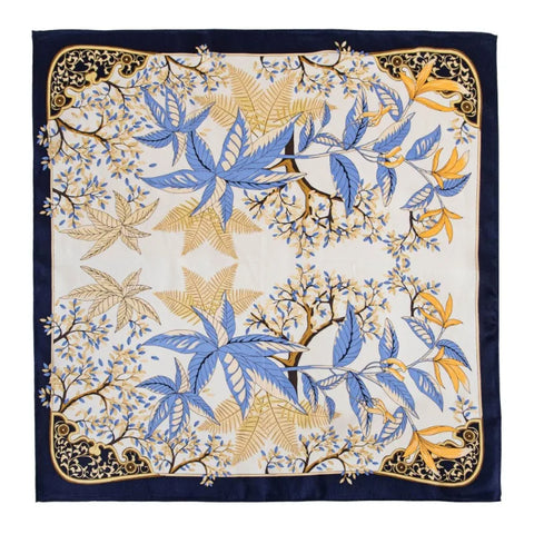 Leaf Pattern Silk Scarf for Women Simulated Silk Fresh and Versatile Headwear