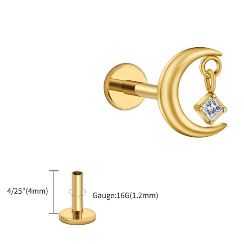 Titanium CZ Moon Cartilage Earring Tiny Crescent Moon CZ Dangle Helix