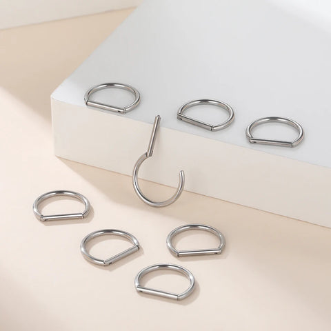 Titanium Hinged Segment Ring D-Shape with Side Crystals Septum Cartilage Helix