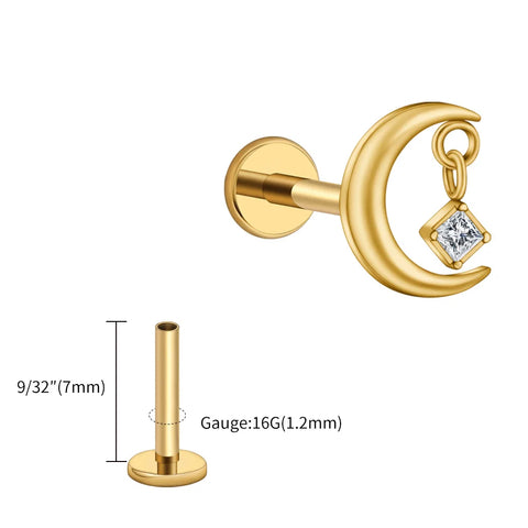 Titanium CZ Moon Cartilage Earring Tiny Crescent Moon CZ Dangle Helix
