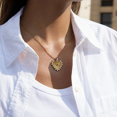 Stainless Steel Heart Pendant Necklace with Shiny Zircon for Women 18k Gold Plated