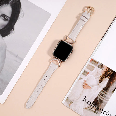 Suitable for Apple Watch 11/10/9/8/7/6/5/4 moon-shaped rhinestone leather straps