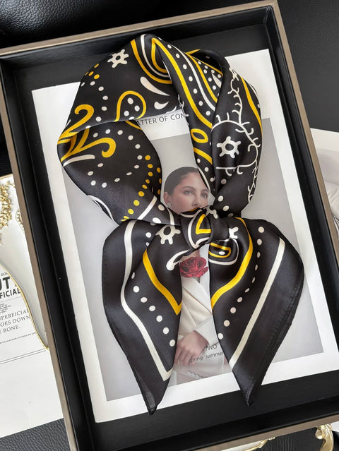 Vintage Chain Print Satin Square Scarf Soft Lightweight Women’s Fashion Accessory