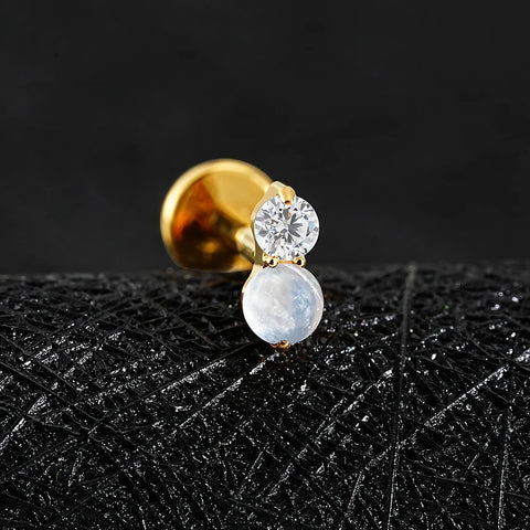 Titanium 16G Double CZ Cartilage Earring Tiny Two Stone Flat Back Labret Stud