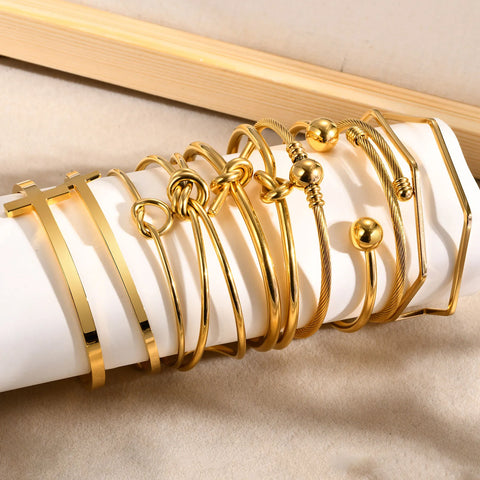 Fashion Minimalist Stainless Steel Knot Gold Plated Cuff Bracelet for Women