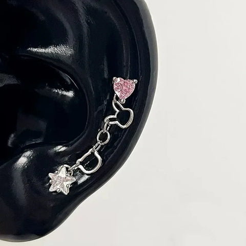 Zircon Pink Cross Ear Bone Nail 316L Stainless Steel Cochlea Piercing Jewelry