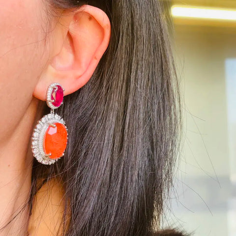 Bilincolor Fashion Cubic Zirconia Orange Oval Drop Earring for Women