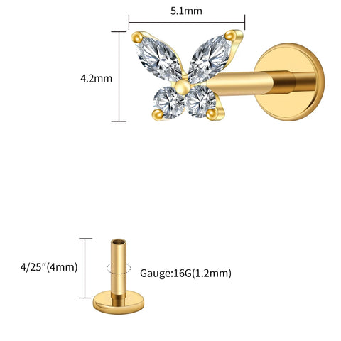 Titanium Mini Butterfly CZ Labret Tragus Cartilage Conch Forward Helix Stud