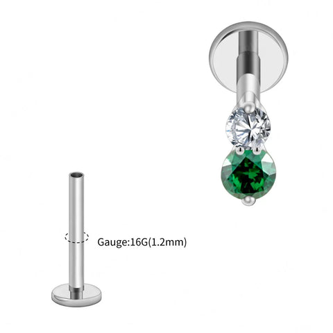 Titanium 16G Double CZ Cartilage Earring Tiny Two Stone Flat Back Labret Stud