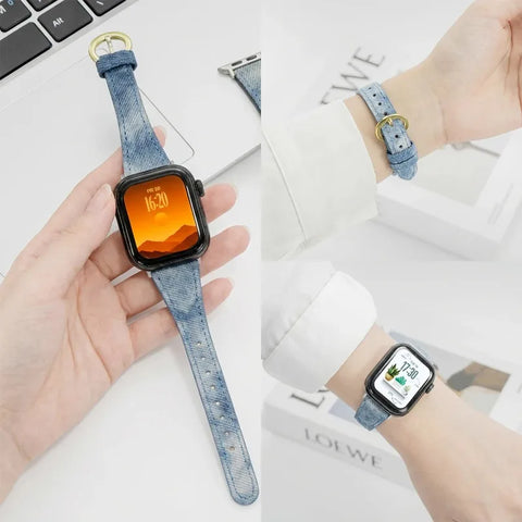 Denim Tie-Dye Strap for Apple Watch Band 49MM/44/40/41MM/38/42/45mm Women's Canvas Strap
